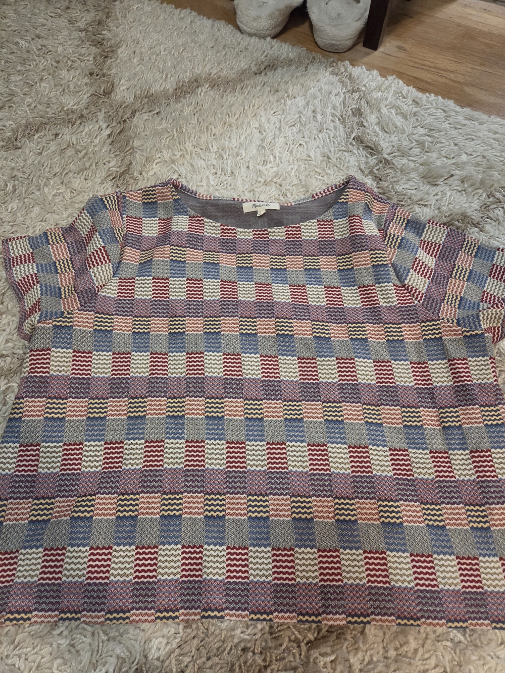 Madewell Multicolor Check Knit Top - Blue, Pink, Cream, Burgundy